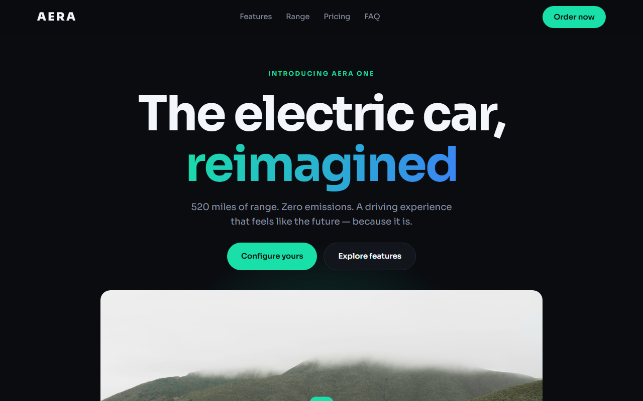 AERA electric vehicle website preview