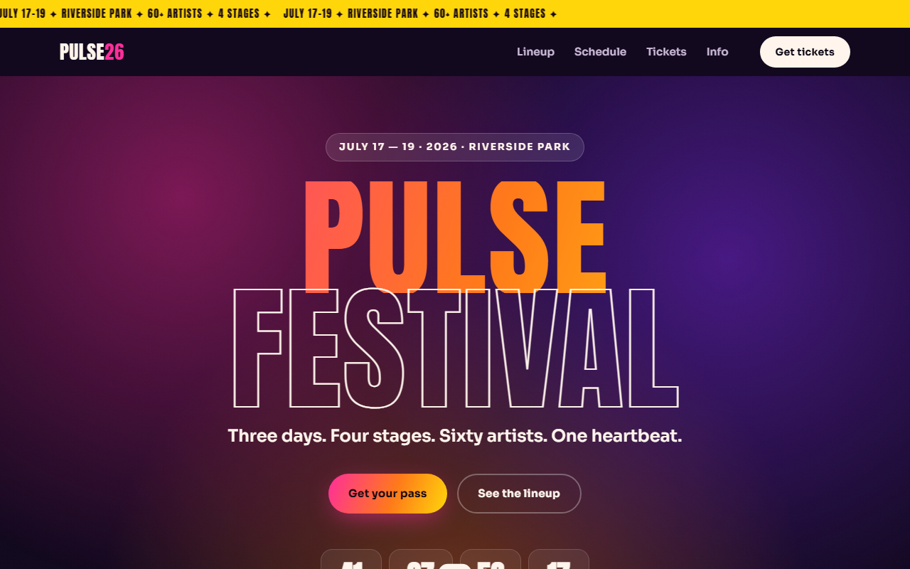 PULSE music festival website preview