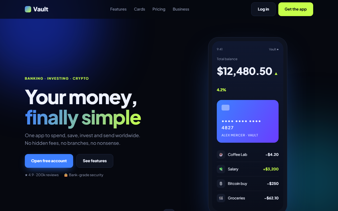 Vault fintech website preview