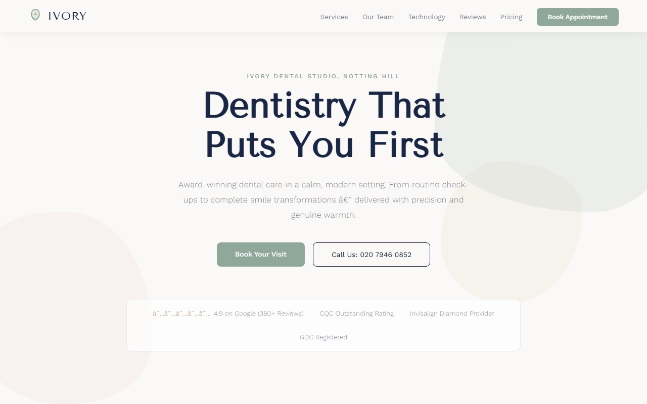 Ivory Dental website preview