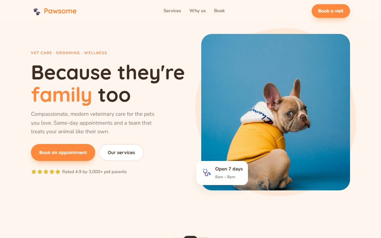 Pawsome pet care website preview