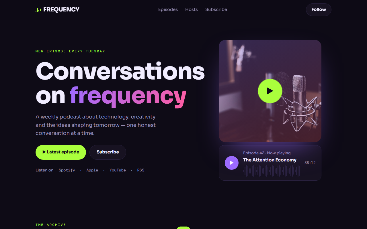 FREQUENCY podcast website preview