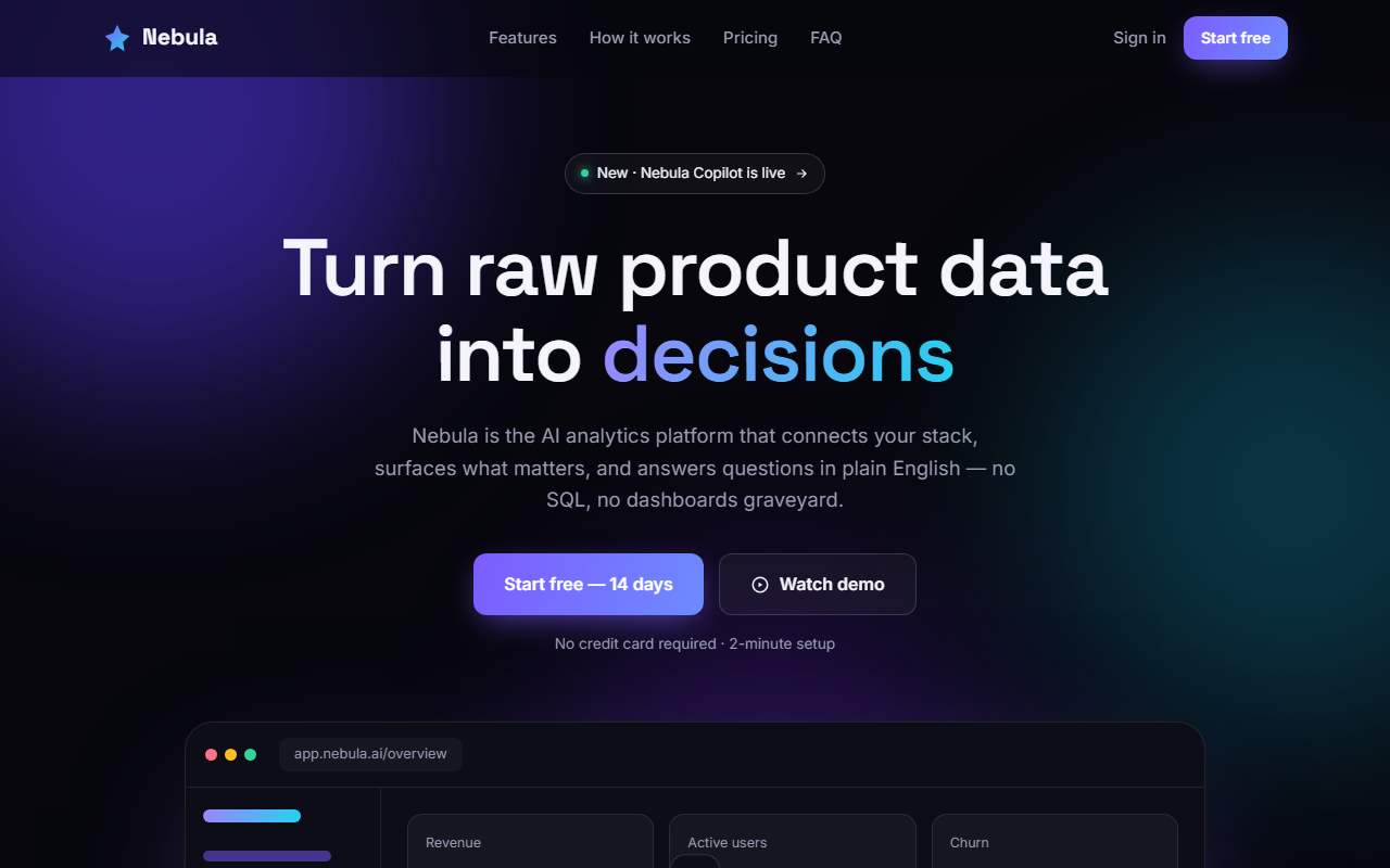Nebula AI analytics website preview