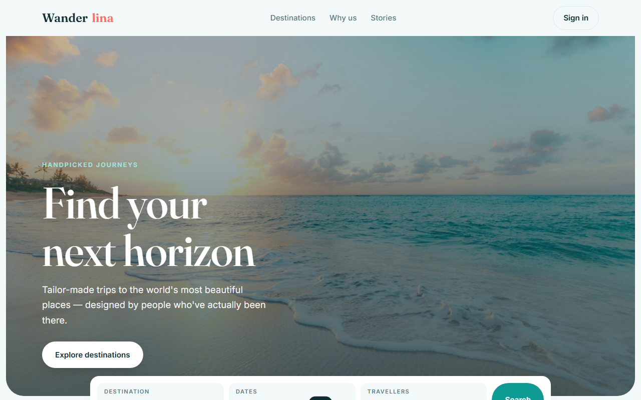 Wanderlina travel website preview